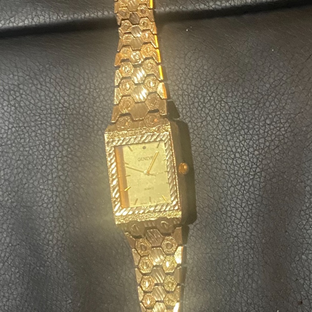 Men's 10k Yellow Gold Nugget Link Band Geneve Watch